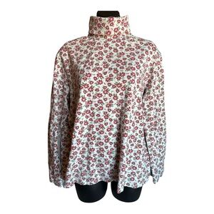 NorthCrest Floral Turtleneck Top Poinsettia Print Stretch Knit Size XL